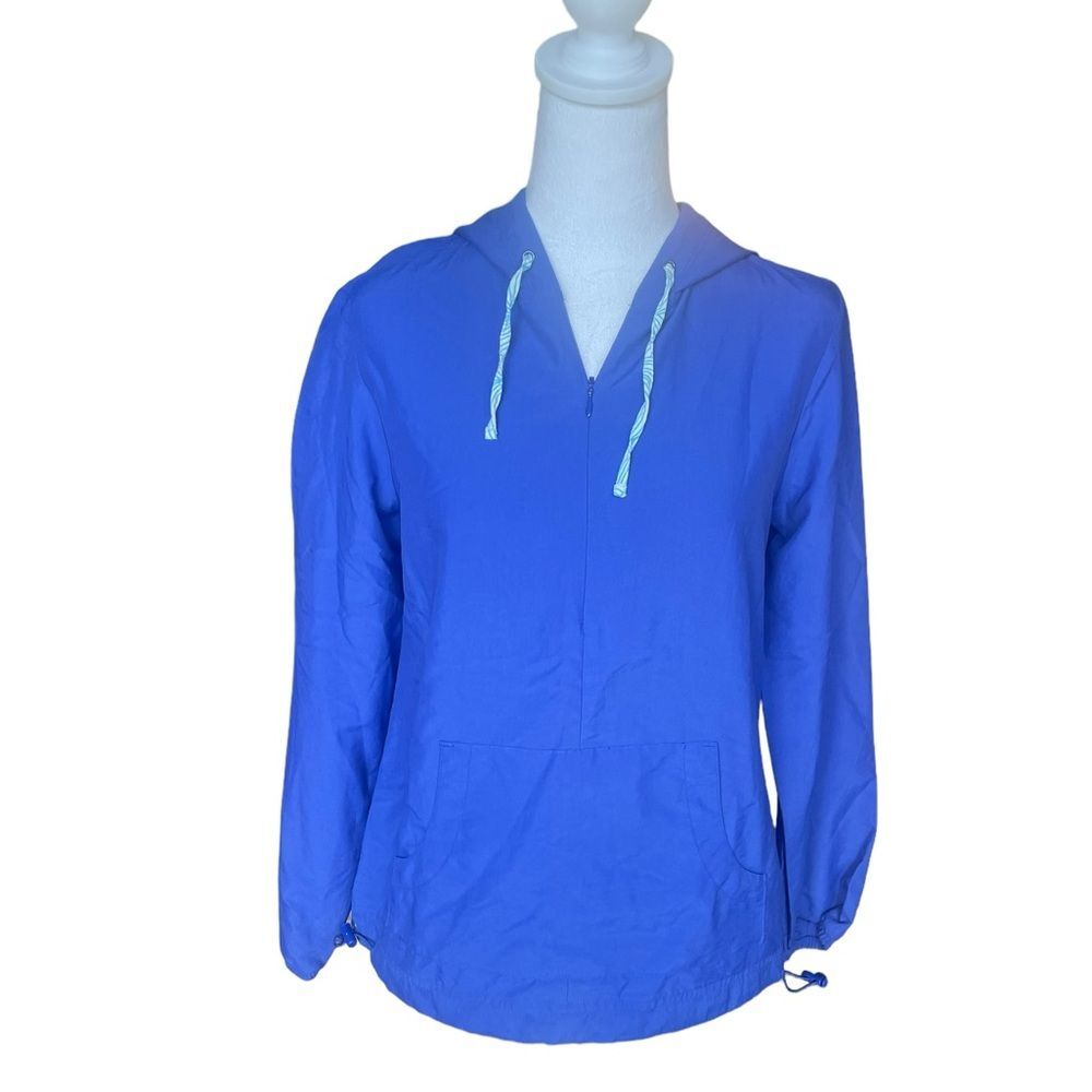 LL Bean Windbreaker Jacket Half Zip Pullover Blue With Hood Womens Size XS